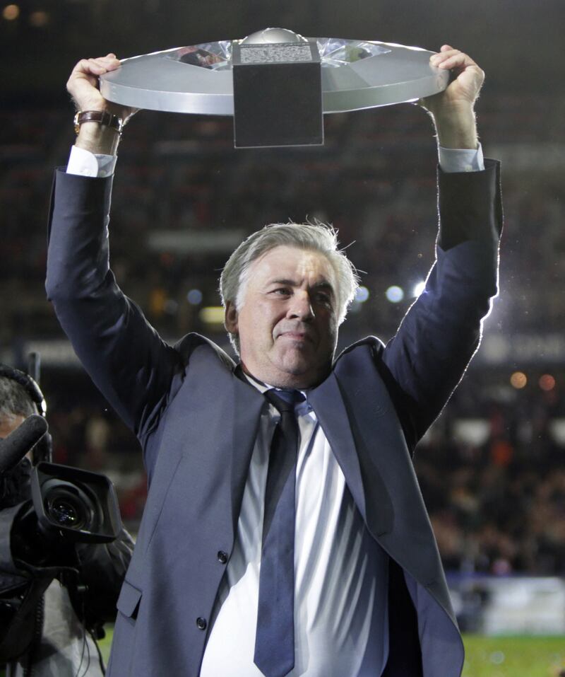 Paris Saint-Germain's Carlo Ancelotti during the ceremony for the French league title at at Parc des Princes on May 18, 2013. AFP