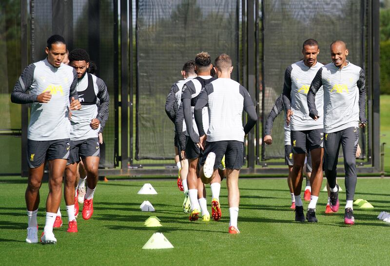 Liverpool players at training. PA