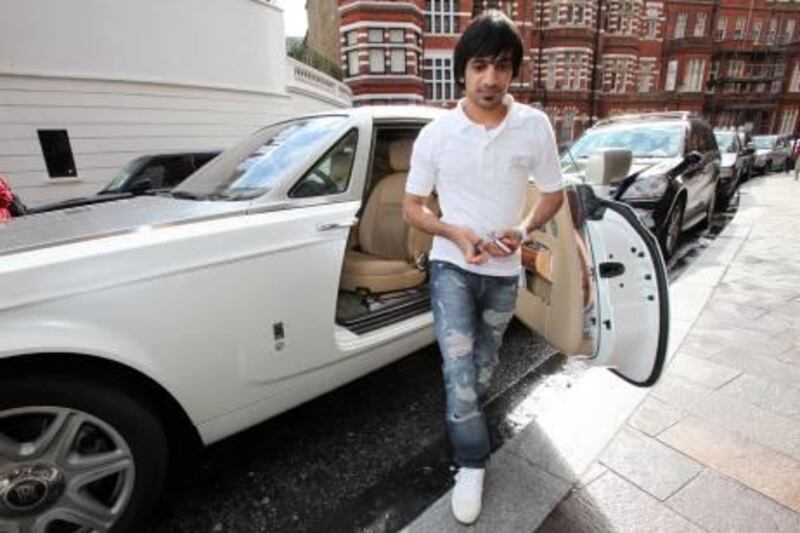 LONDON. 17/7/11.  Abdullah al Otaiba steps out of his UAE registered Rolls Royce Phantom that he had flown out to the UK for his holiday as he enjoys a shopping expedition in  Knightsbridge, London. FOR REVIEW. Words: Tahira Yaqoob.  Stephen Lock  for  The National.
