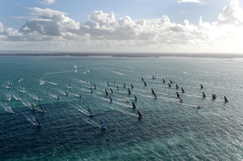 The start of the Route du Rhum solo sailing race, off the coast of Saint-Malo, western France. The race takes boats from Saint-Malo to Pointe-a-Pitre in Guadeloupe. AFP