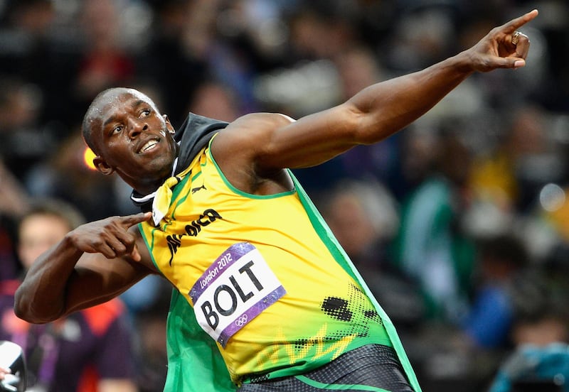 LONDON, ENGLAND - AUGUST 05:  Usain Bolt of Jamaica celebrates after crossing the finish line to win the gold medal in the Men's 100m Final on Day 9 of the London 2012 Olympic Games at Olympic Stadium on August 5, 2012 in London, England.  (Photo by Pascal Le Segretain/Getty Images)