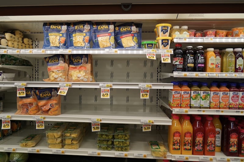 Empty shelves at Karns Foods in York County, Pennsylvania. Supply chain issues have made it more difficult for stores to keep their shelves stocked. Willy Lowry / The National.