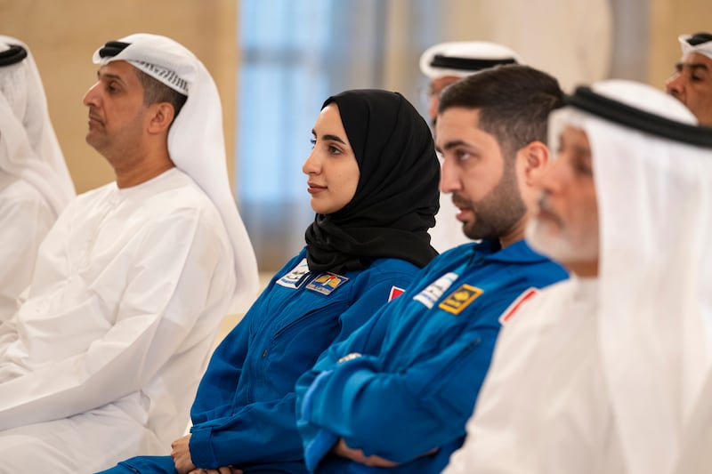 UAE Astronauts Noura Al Matrooshi and Mohamed Al Mulla were also in attendance at Qasr Al Watan. Photo: Abdulla Al Bedwawi / UAE Presidential Court