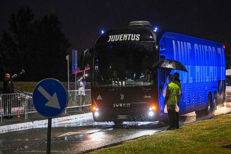 Juventus' team bus arrives at the Allianz Stadium for the Serie A match against Napoli. AFP