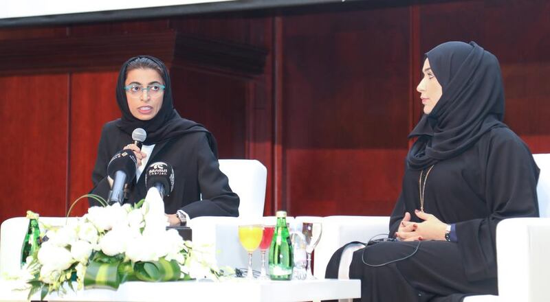Noura Al Kaabi, Minister of of State for Federal National Council Affairs, gives a lecture at Ajman University on Sunday. Courtesy Ministry of State for Federal National Council Affairs