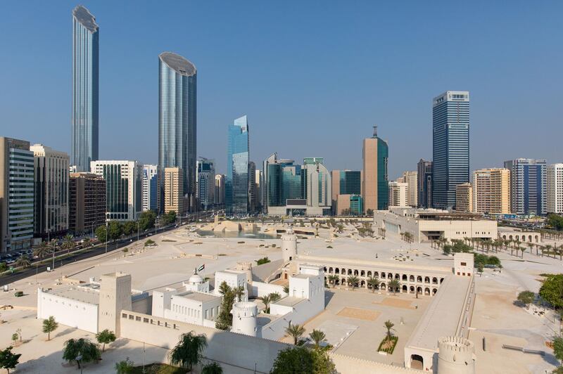 Commercial and residential skyscrapers surround the Qasr Al Hosn palace fort in Abu Dhabi, United Arab Emirates, on Wednesday, Oct. 2, 2019. Abu Dhabi sold $10 billion of bonds in a three-part deal in its first international offering in two years as it takes advantage of relatively low borrowing costs. Photographer: Christopher Pike/Bloomberg