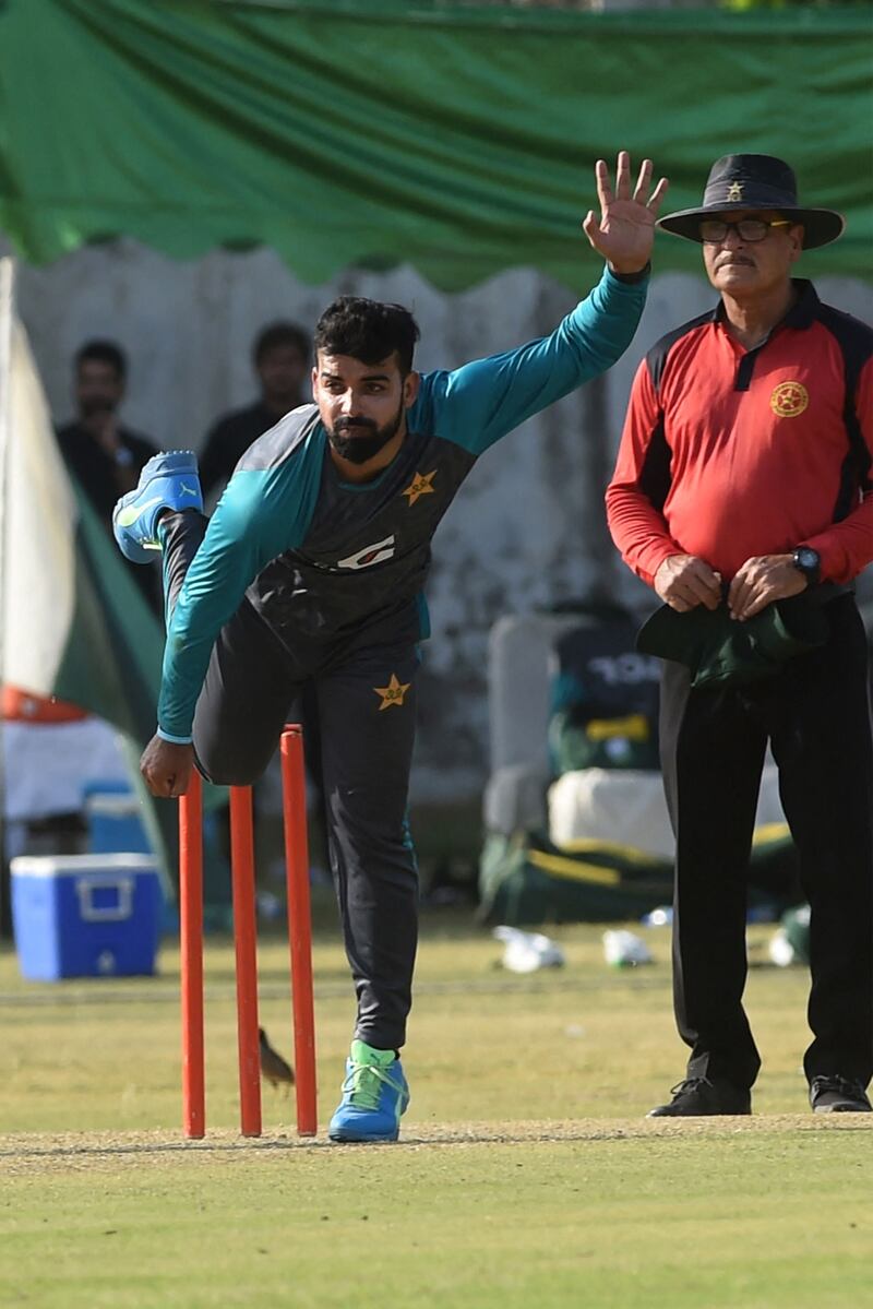 Pakistan spinner Shadab Khan trains in Lahore. West Indies will play three ODIs in Multan, starting from Wednesday. AFP