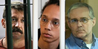 (L-R) convicted Russian arms dealer Victor Bout, Brittney Griner and former marine Paul Whelan. Various sources / AFP