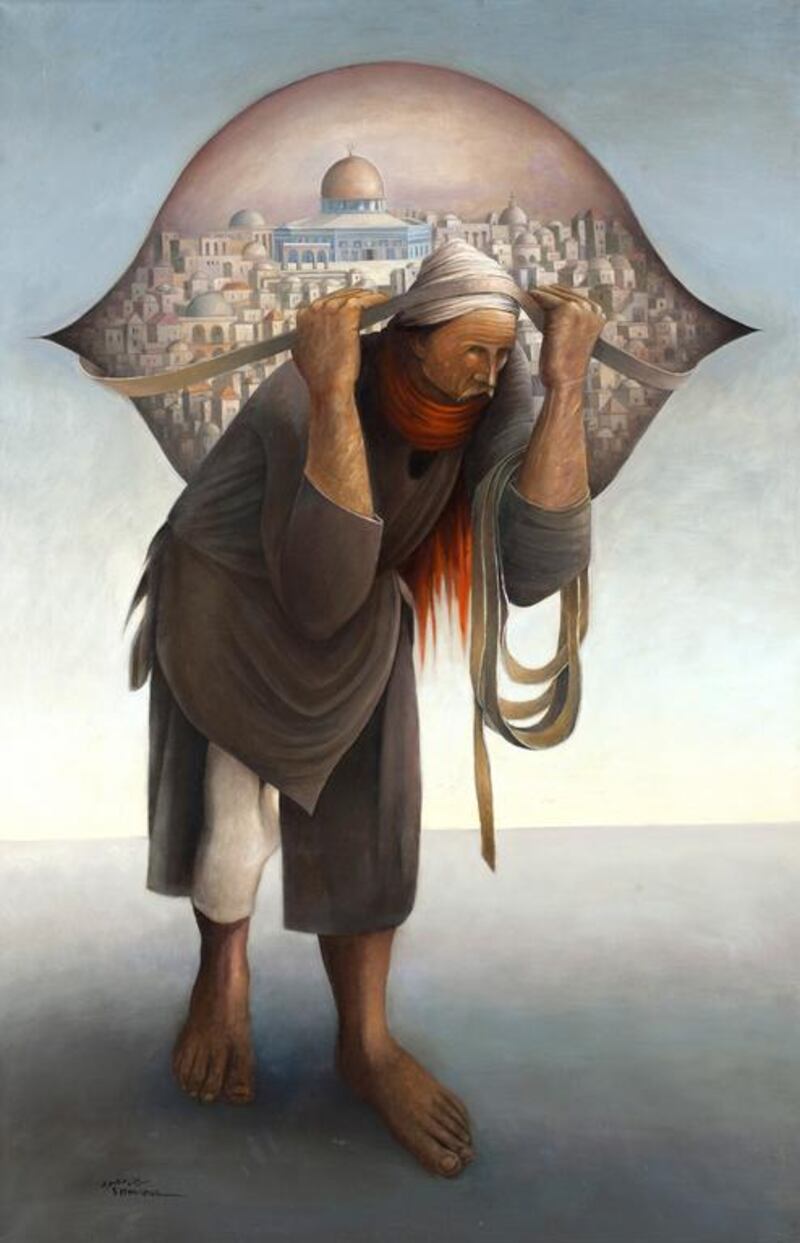 Jamal Al Mahamel III (Camel of Burdens) by the Palestinian artist Suleiman Mansour. Courtesy Christie's