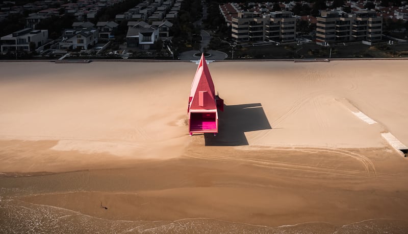 A lonely small pink church, taken by Rong Xu in Qinhuangdao, China