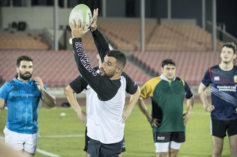DUBAI, UNITED ARAB EMIRATES. 21 AUGUST 2017. Pat Benson, new coach of Dubai Sports City Eagles, the new rugby team in Dubai at a practise. (Photo: Antonie Robertson/The National) Journalist: Paul Radley. Section: Sport.