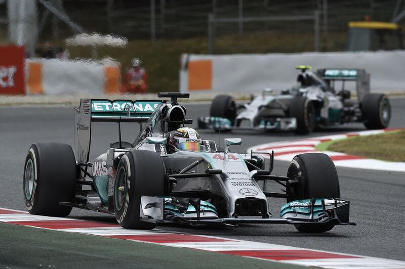It was all Lewis Hamilton at the Circuit de Catalunya as the British driver cruised to victory for Mercedes at the Spanish Grand Prix ahead of teammate Nico Rosberg, passing the German in the drivers' championship in the process. Lluis Gene / AFP

 