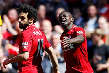 Sadio Mane, right, and Mohamed Salah, left, were joint-top scorers in the Premier League last season, alongside Arsenal's Pierre-Emerick Aubameyang. Reuters