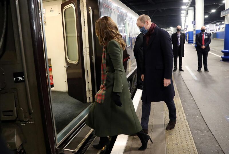 Britain's Prince William and Catherine, Duchess of Cambridge, board the Royal Train. Reuters