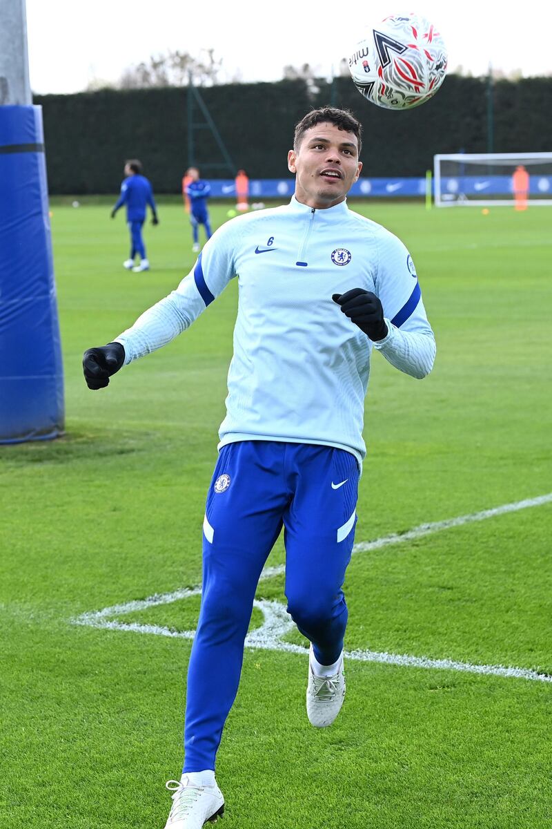 COBHAM, ENGLAND - APRIL 16:  Thiago Silva of Chelsea during a training session at Chelsea Training Ground on April 16, 2021 in Cobham, England. (Photo by Darren Walsh/Chelsea FC via Getty Images)