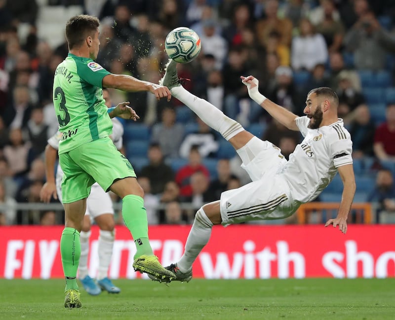 Karim Benzema of Real Madrid attempts a bicycle kick. Getty