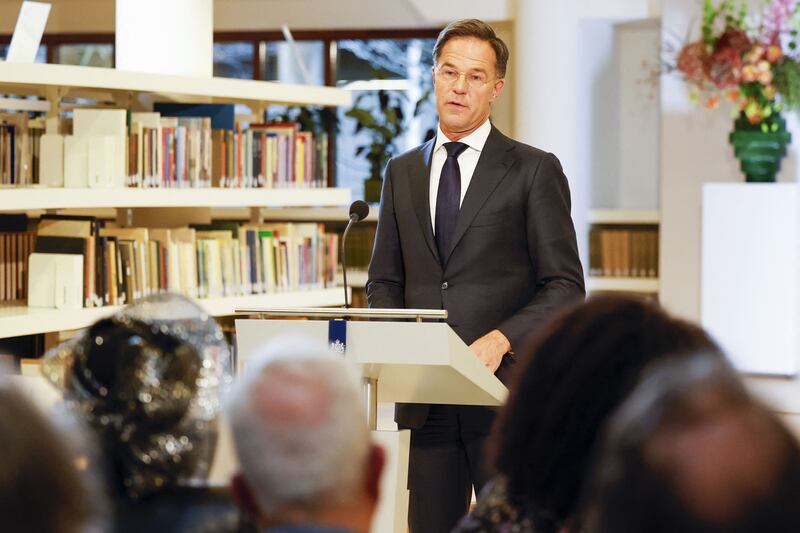Dutch Prime Minister Mark Rutte addresses a speech on the Netherlands' involvement in slavery, in the National Archives in The Hague, on December 19, 2022. AFP