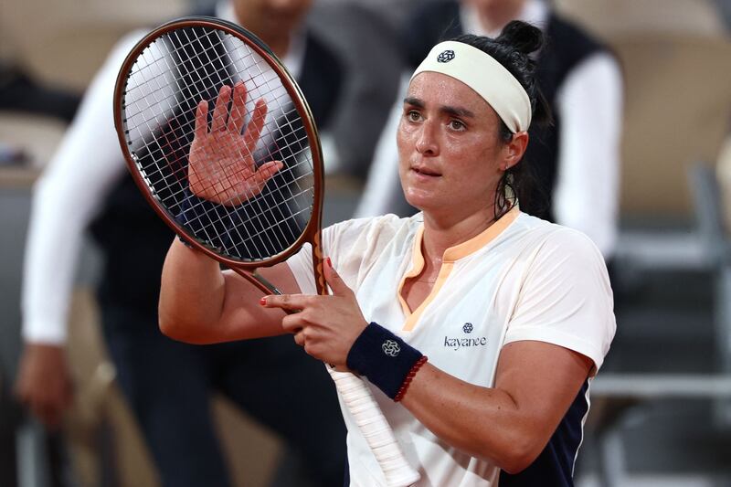 Ons Jabeur after her straight-sets victory over Sachia Vickery at the French Open in Paris on May 27, 2024. AFP