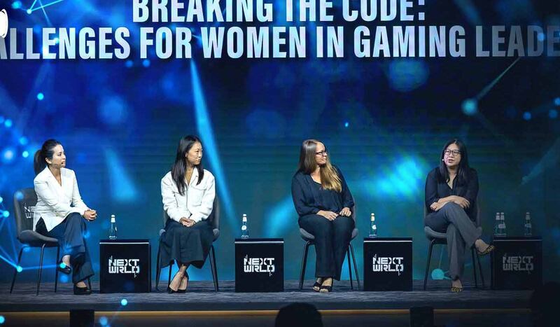 From left, Dapper Labs vice president of games Fan Shen; venture capitalist Boyoung Kim; Atari board member Jessica Tam; and Kabam co-founder Holly Liu at the Riyadh summit. Photo: Next World Forum