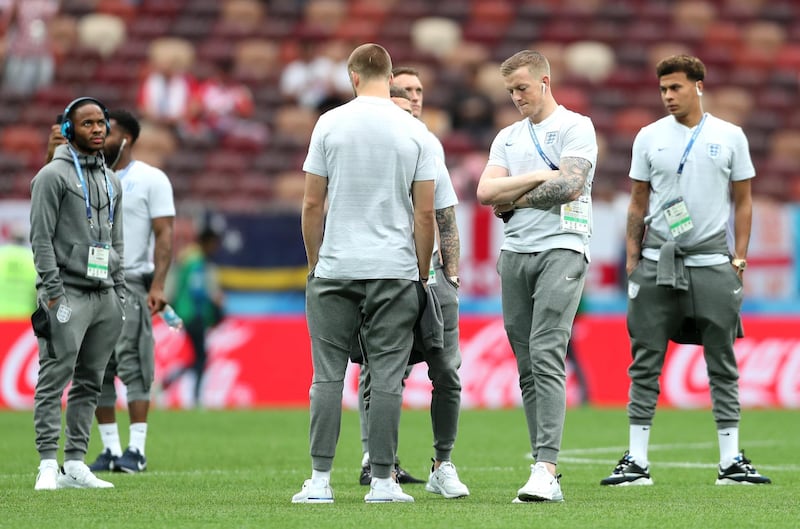 Jordan Pickford of England looks at the pitch prior to the 2018 FIFA World Cup Semi Final between England and Croatia at Luzhniki Stadium. Getty Images