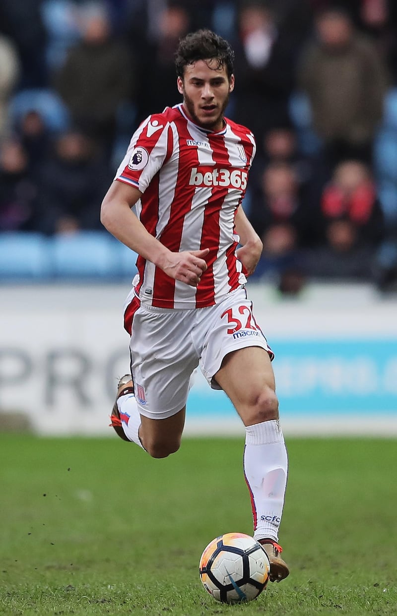 COVENTRY, ENGLAND - JANUARY 06:  Ramadan Sobhi of Stoke City in action during The Emirates FA Cup Third Round match between Coventry City and Stoke City at Ricoh Arena on January 6, 2018 in Coventry, England.  (Photo by Matthew Lewis/Getty Images)