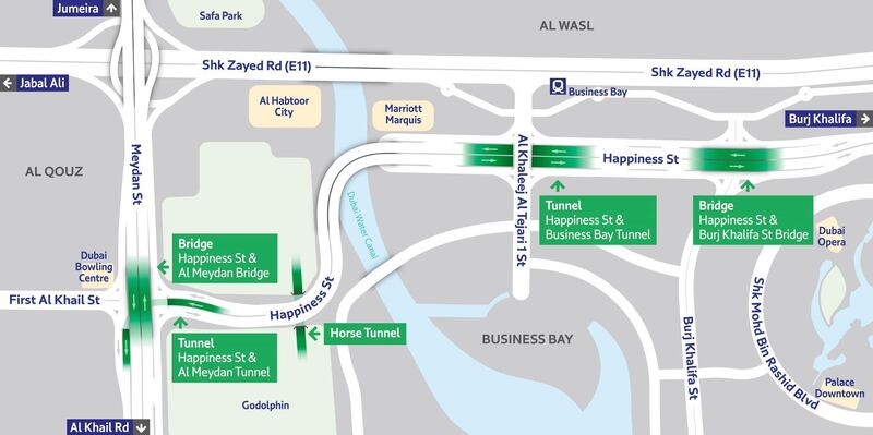 Phase Two of the Parallel Roads project in Business Bay is due to open on June 8.