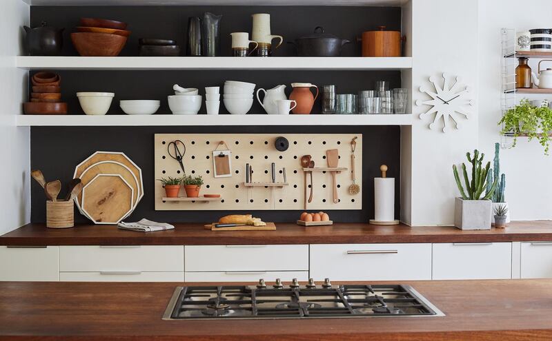 Create a peg board to store and display items that you use frequently. Courtesy Wearth London