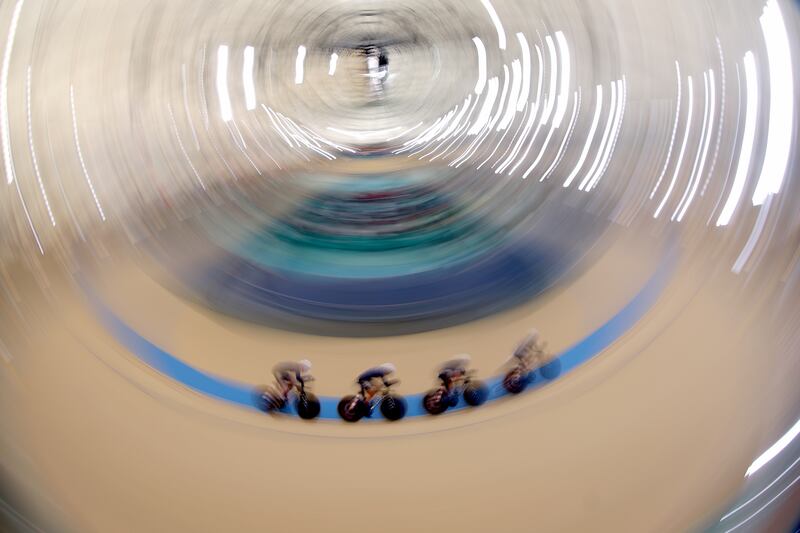 The United States team compete in track cycling at the Santiago Pan Am Games in Chile. Getty Images