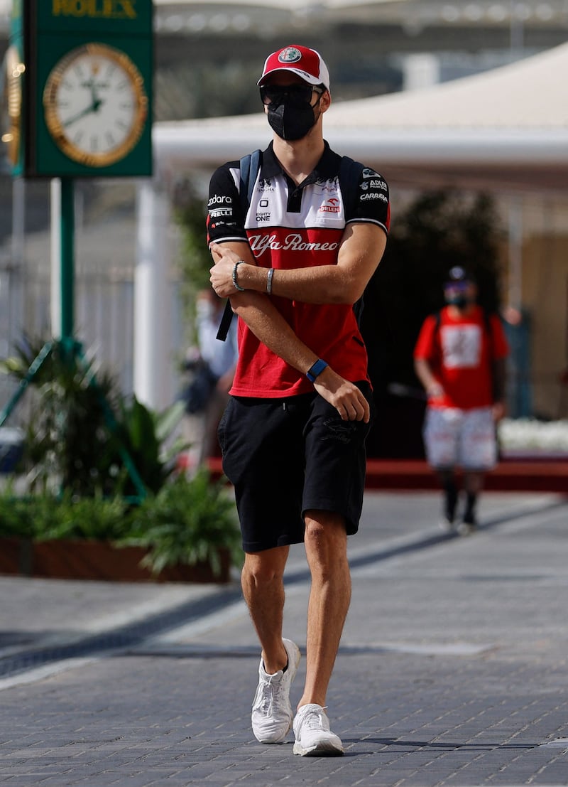 Alfa Romeo's Antonio Giovinazzi arrives at Yas Marina Circuit. Reuters
