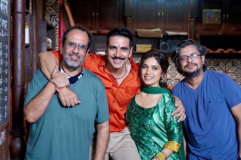 Director Anand L Rai, Akshay Kumar, Bhumi Pednekar and writer Himashu Sharma. Photo: Zee Studios 