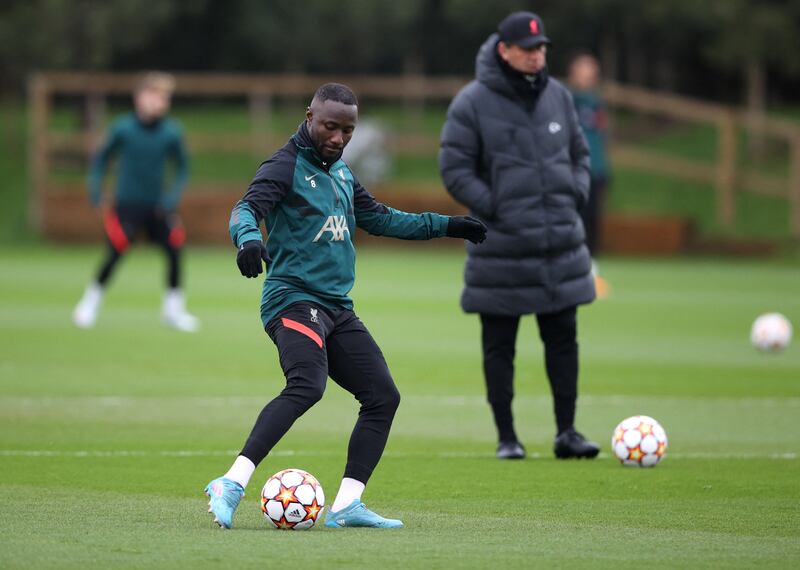 Naby Keita during Liverpool training on Monday. Reuters