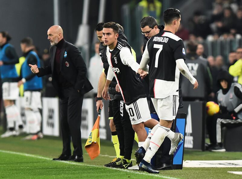 Cristiano Ronaldo leaves the pitch after being substituted for Paulo Dybala. AFP