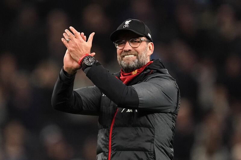 File photo dated 11-01-2020 of Liverpool manager Jurgen Klopp applauds the fans after the final whistle during the Premier League match at Tottenham Hotspur Stadium, London. PA Photo. Issue date: Thursday June 25, 2020. Liverpool have won their 19th title after a remarkable season from Jurgen Klopp’s side ended a 30-year wait. See PA story SOCCER Liverpool Klopp Quotes.  Photo credit should read John Walton/PA Wire.