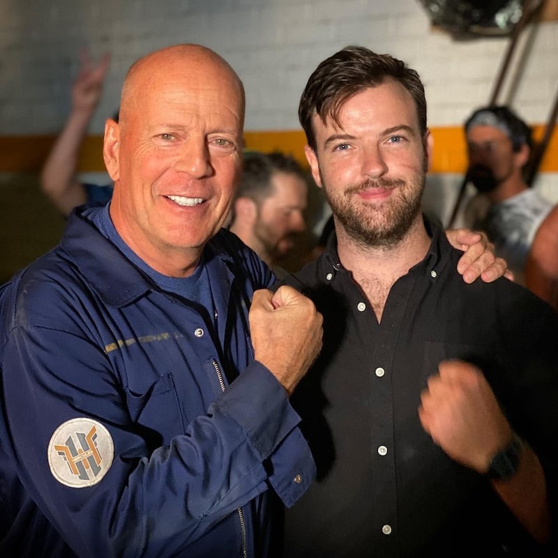 Bruce Willis and Edward Drake on the set of Breach (2020). All photos: Edward Drake