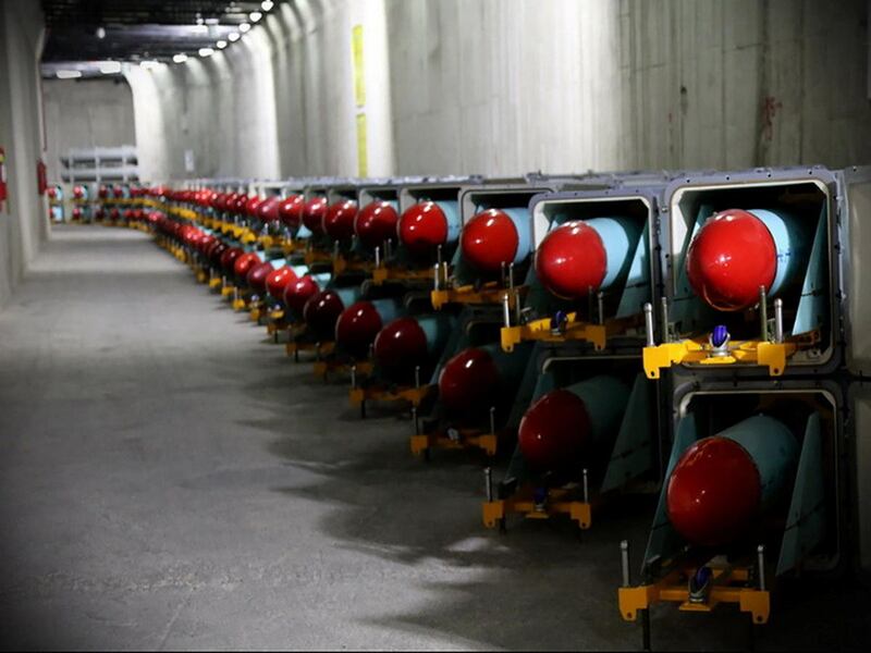 Iranian missiles are seen at an underground of the new "missile cite" of Iran's Revolutionary Guards naval unit at an undisclosed location in Iran, in this picture obtained on March 15, 2021. IRGC/WANA (West Asia News Agency)/Handout via REUTERS ATTENTION EDITORS - THIS IMAGE HAS BEEN SUPPLIED BY A THIRD PARTY.