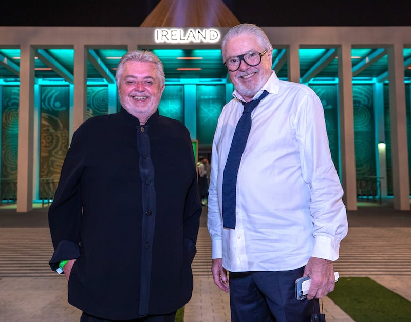 Pictured ahead of the premiere of Riverdance at Expo 2020 Bill Whelan (Composer), left, and JohnMcColgan (Co-Founder) from Riverdance at the Ireland pavilion. Victor Besa/The National.
