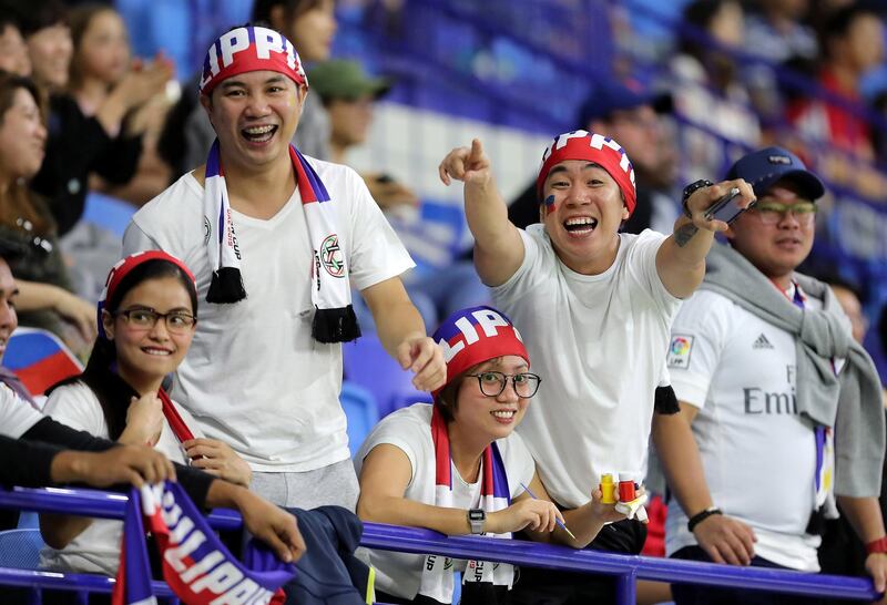 DUBAI , UNITED ARAB EMIRATES , January  7 – 2019 :- PHILIPPINES fans during the AFC Asian Cup UAE 2019 football match between KOREA REPUBLIC vs. PHILIPPINES held at Al-Maktoum Stadium in Dubai. ( Pawan Singh / The National ) For News/Sports