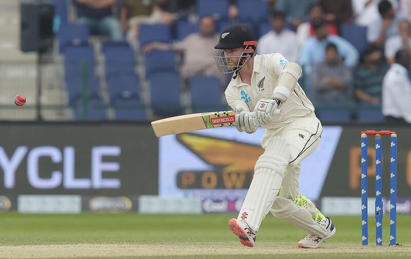 New Zealand captain Kane Williamson plays a shot during the second day of the first Test cricket match between Pakistan and New Zealand at the Sheikh Zayed International Cricket Stadium in Abu Dhabi on November 17, 2018. / AFP / AAMIR QURESHI
