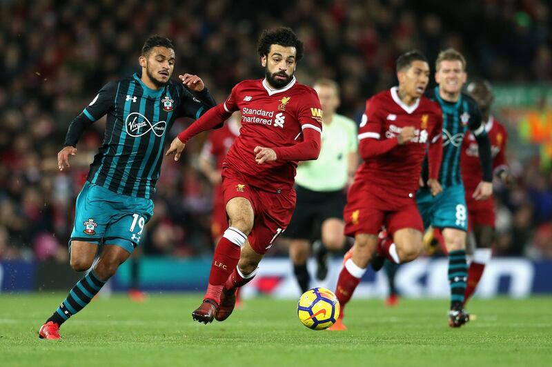 Right midfield: Mohamed Salah (Liverpool) – The Egyptian took his second successive brace in classy fashion to defeat Southampton and become the Premier League’s top scorer.  Jan Kruger / Getty Images