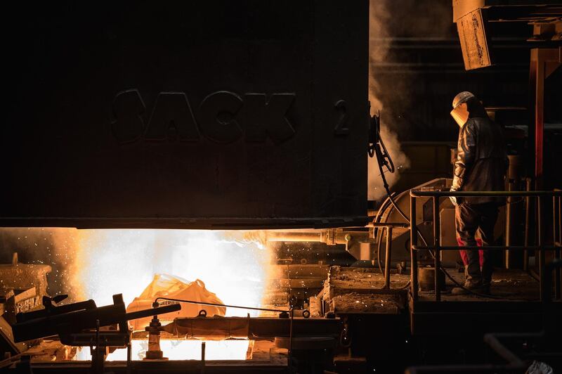 FILE Donald Trump Plans To Impose Tariffs on U.S. Imports of Steel and Aluminum DUISBURG, GERMANY - JANUARY 17: A worker oversees molten iron undergoing purification and alloying to become steel at the ThyssenKrupp steelworks on January 17, 2018 in Duisburg, Germany. ThyssenKrupp CEO Heinrich Hiesinger is seeking to merge the company's steel making unit with Tata Steel of India. The German economy grew 2.2 percent in 2017, its biggest growth rate since 2011. Economists see a strong outlook for 2018. (Photo by Lukas Schulze/Getty Images)