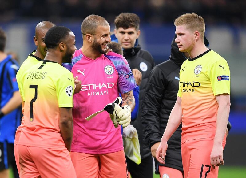 Kyle Walker of Manchester City with teammates after the match. Getty