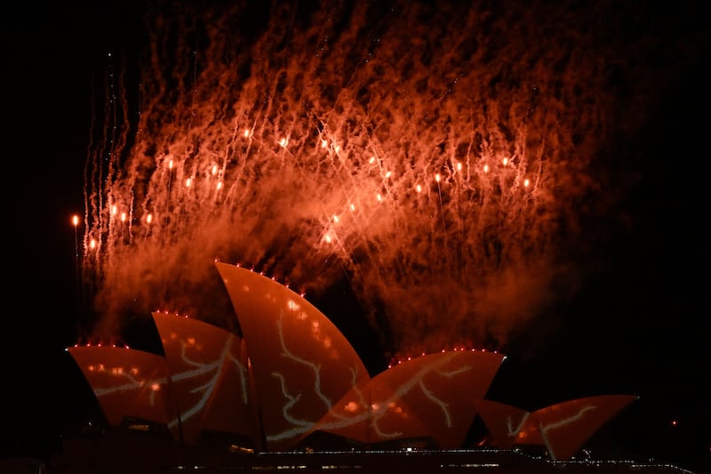 Fireworks explode at the start of the Vivid Sydney festival.  AFP
