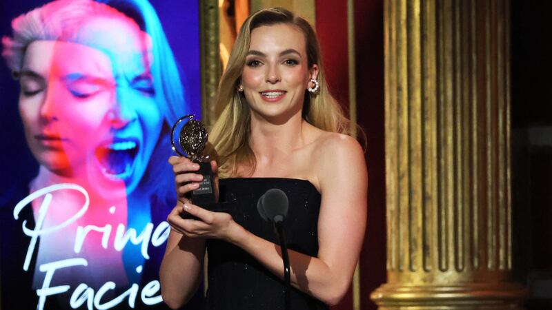 Jodie Comer accepts the award for Best Leading Actress in a Play for Prima Facie at the 76th Annual Tony Awards. Reuters