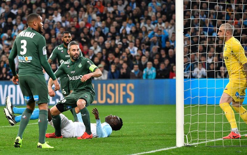 Balotelli hooks in a spectacular volley to give Marseille the lead. AFP