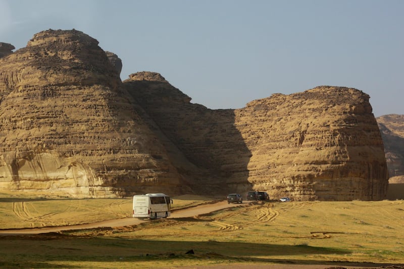 A convoy carries participants of the 41st Gulf Cooperation Council in Al Ula, Saudi Arabia. AP