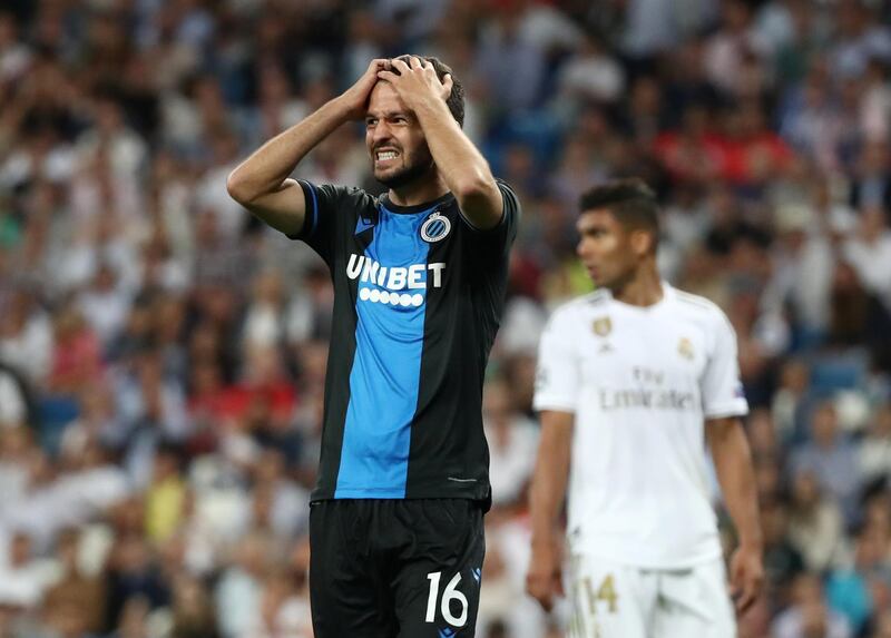 Club Brugge's Siebe Schrijvers reacts. REUTERS