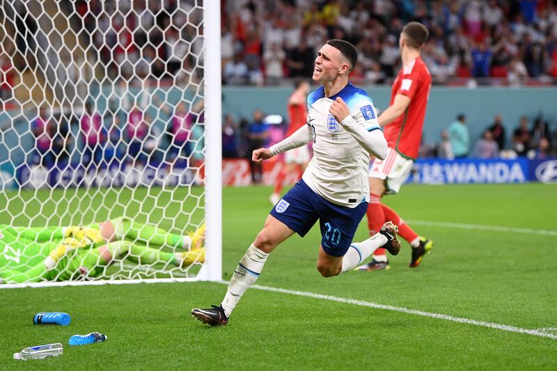 Phil Foden after scoring. Getty