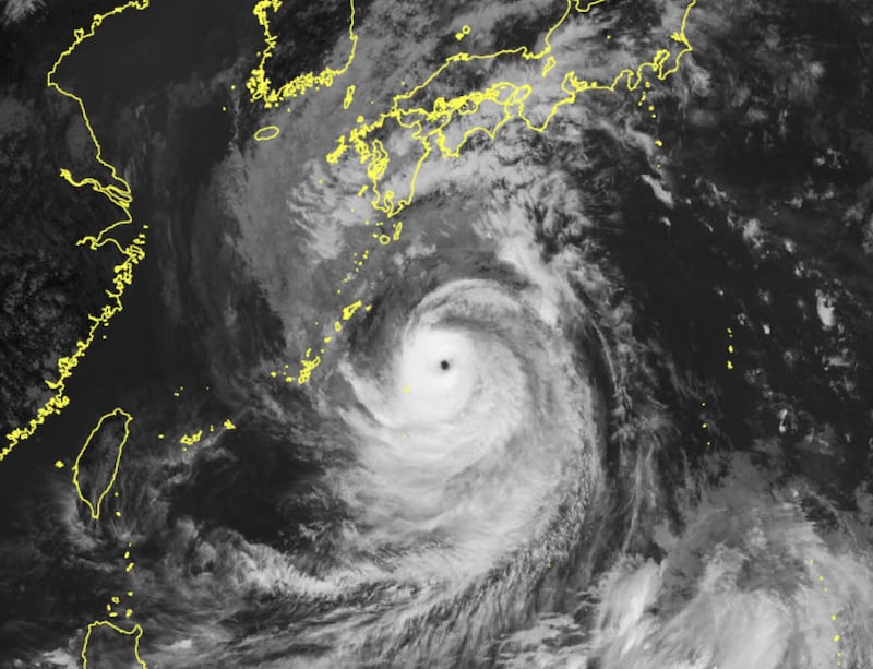 A satellite picture shows Typhoon Nanmadol near the southern remote islands of Japan on Saturday. AFP