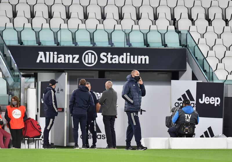 Staff at the Juventus Stadium prior to the Serie A soccer match between Juventus and Napoli. EPA