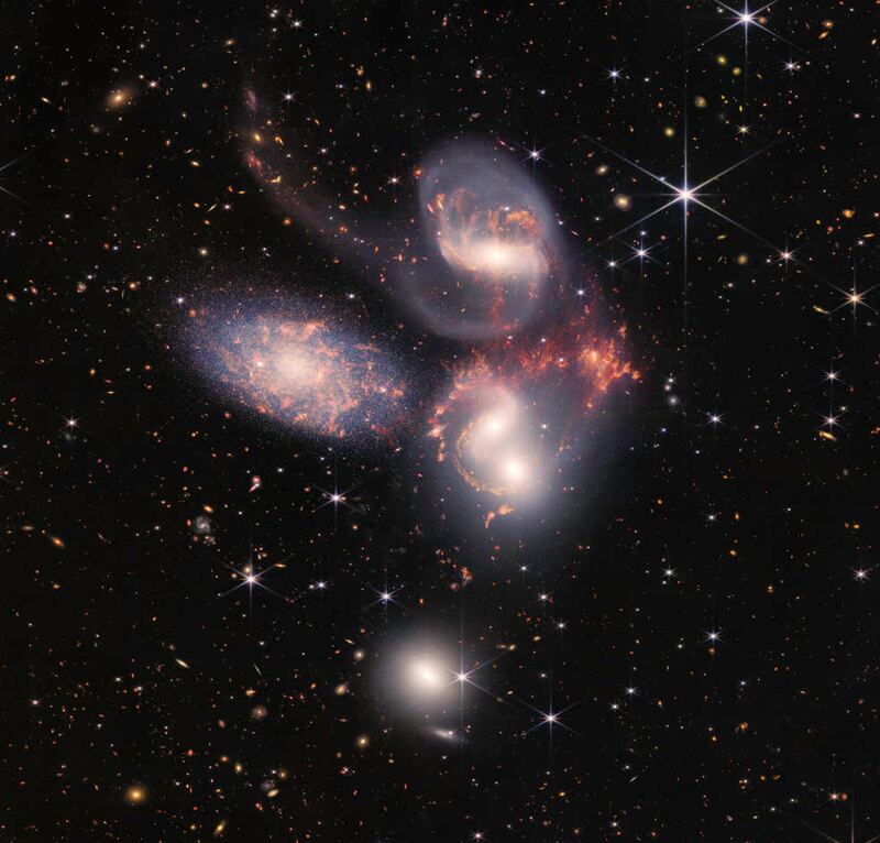 Stephan’s Quintet is an area in space that has five galaxies. Photo: JWST